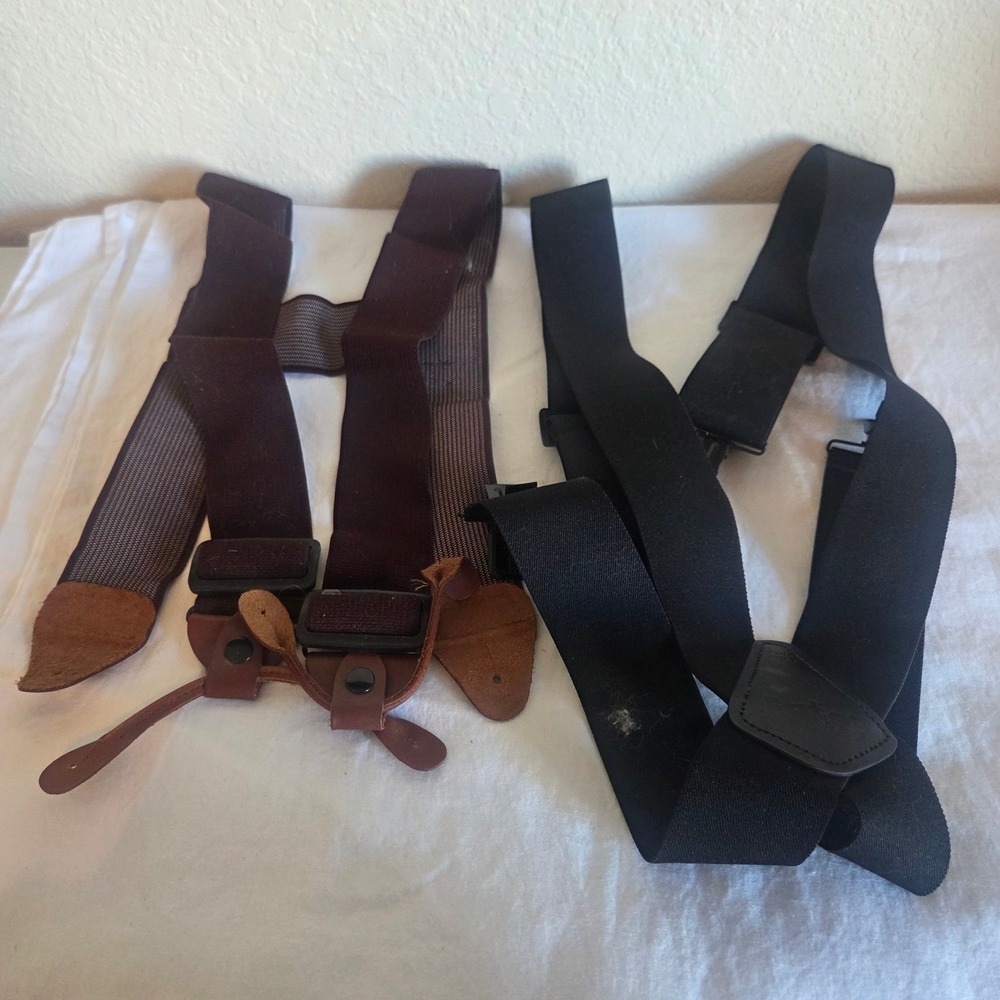Lot of 2 Perry Suspenders Gator by Perry Black Belt Clip & Brown Button End USA